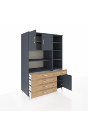 Kronos Dolap 9 Raflı 5 Çekmeceli 3 Kapaklı 132x59x195 Antrasit-Antrasit/Çam