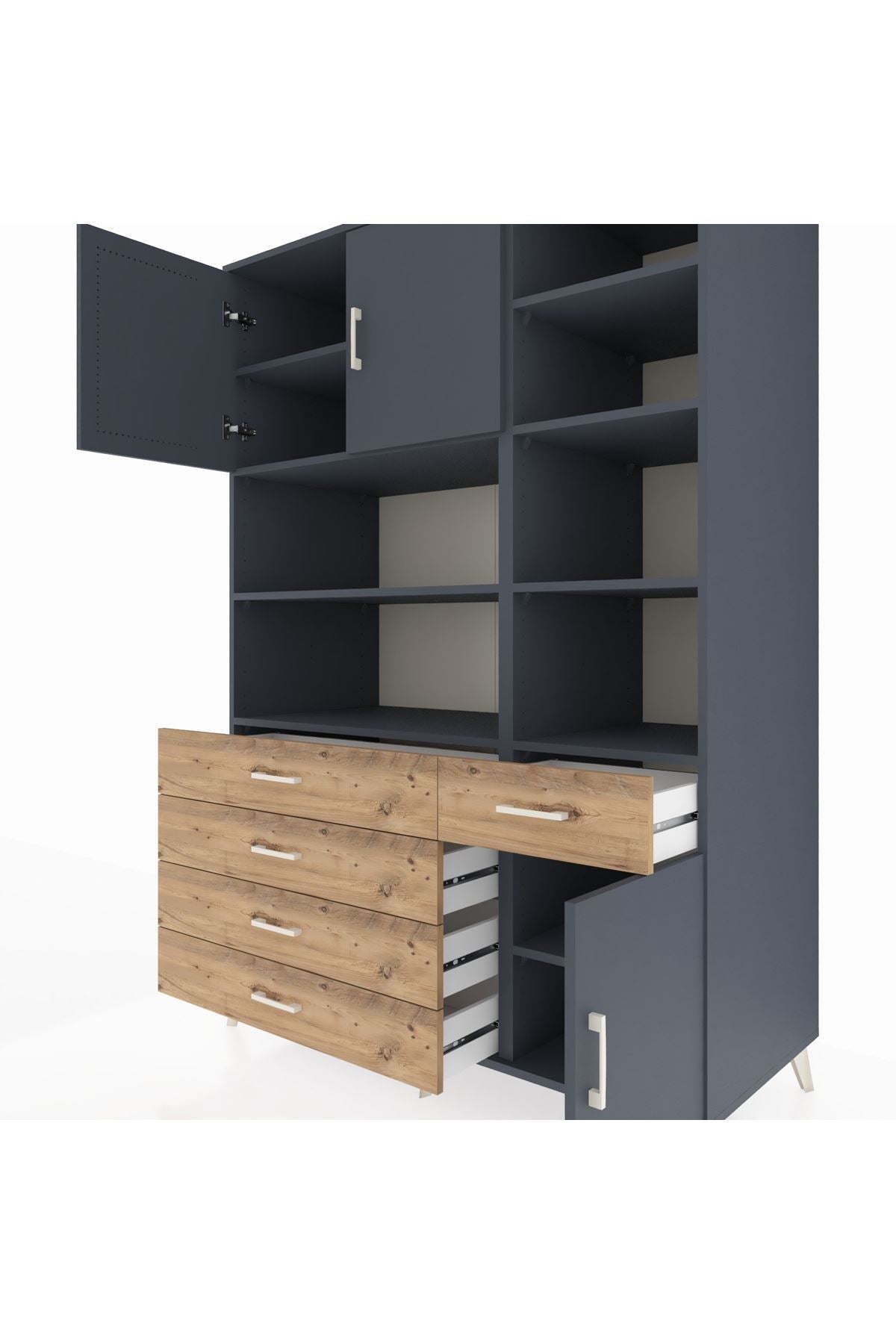 Kronos Dolap 9 Raflı 5 Çekmeceli 3 Kapaklı 132x59x195 Antrasit-Antrasit/Çam