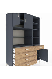 Kronos Dolap 9 Raflı 5 Çekmeceli 3 Kapaklı 132x59x195 Antrasit-Antrasit/Çam
