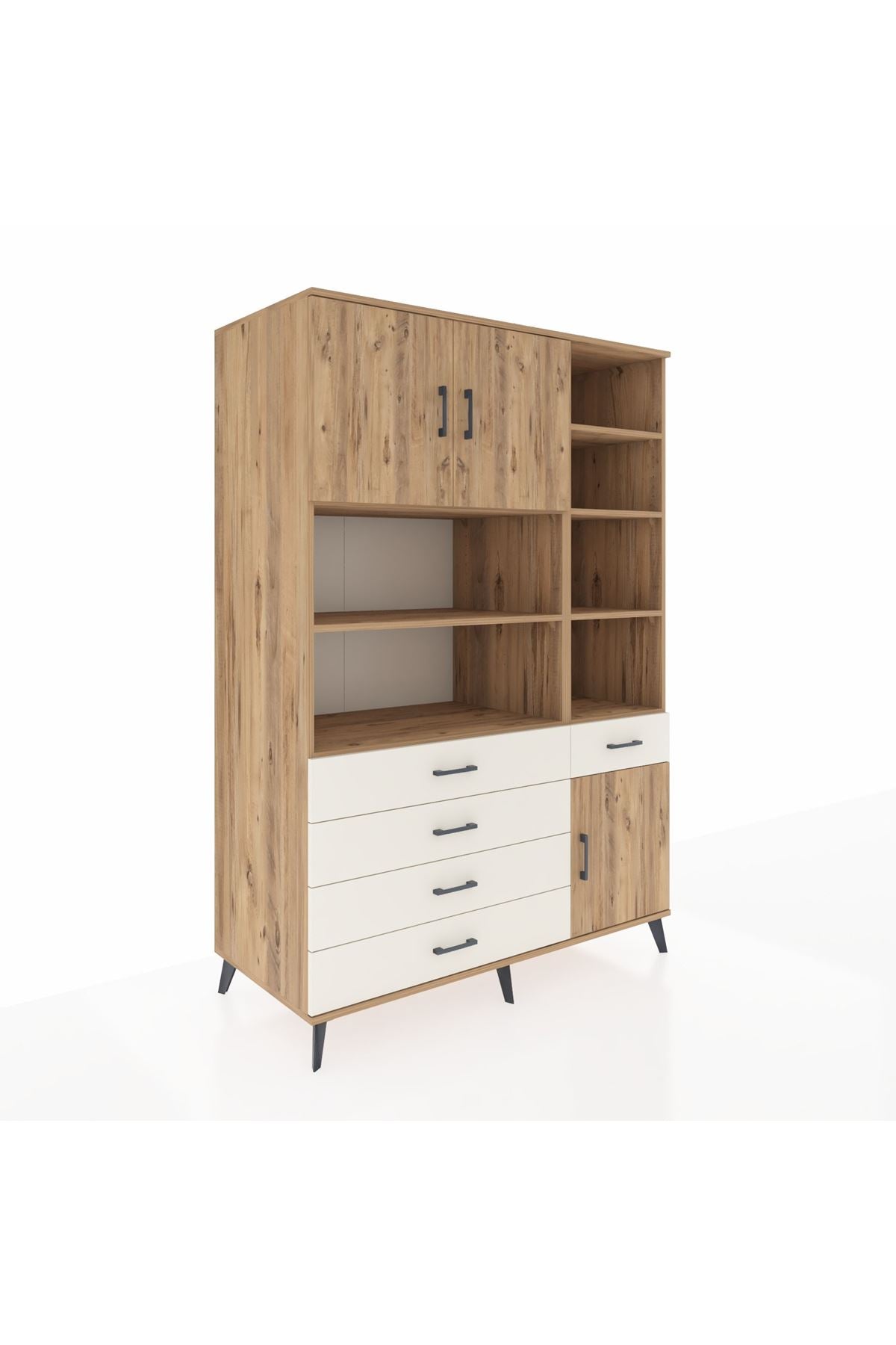 Kronos Dolap 9 Raflı 5 Çekmeceli 3 Kapaklı 132x59x195 Çam-Çam/Aytaşı