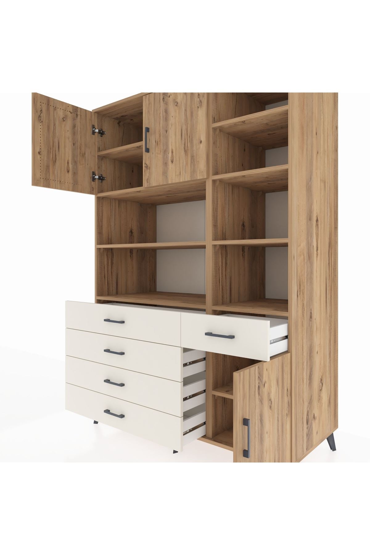 Kronos Dolap 9 Raflı 5 Çekmeceli 3 Kapaklı 132x59x195 Çam-Çam/Aytaşı