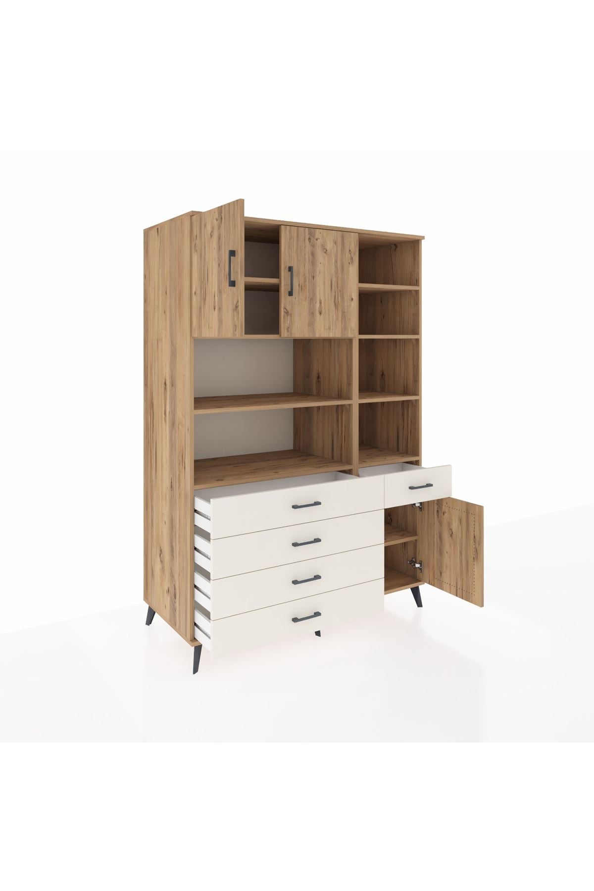 Kronos Dolap 9 Raflı 5 Çekmeceli 3 Kapaklı 132x59x195 Çam-Çam/Aytaşı