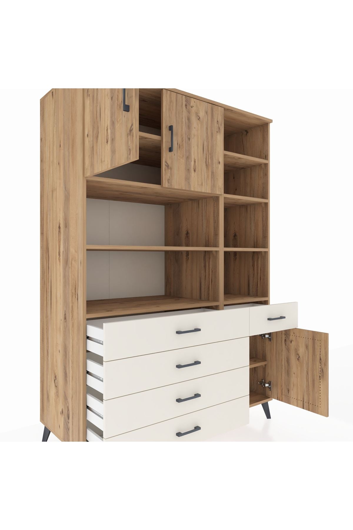 Kronos Dolap 9 Raflı 5 Çekmeceli 3 Kapaklı 132x59x195 Çam-Çam/Aytaşı
