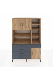 Kronos Dolap 9 Raflı 5 Çekmeceli 3 Kapaklı 132x59x195 Çam-Çam/Antrasit