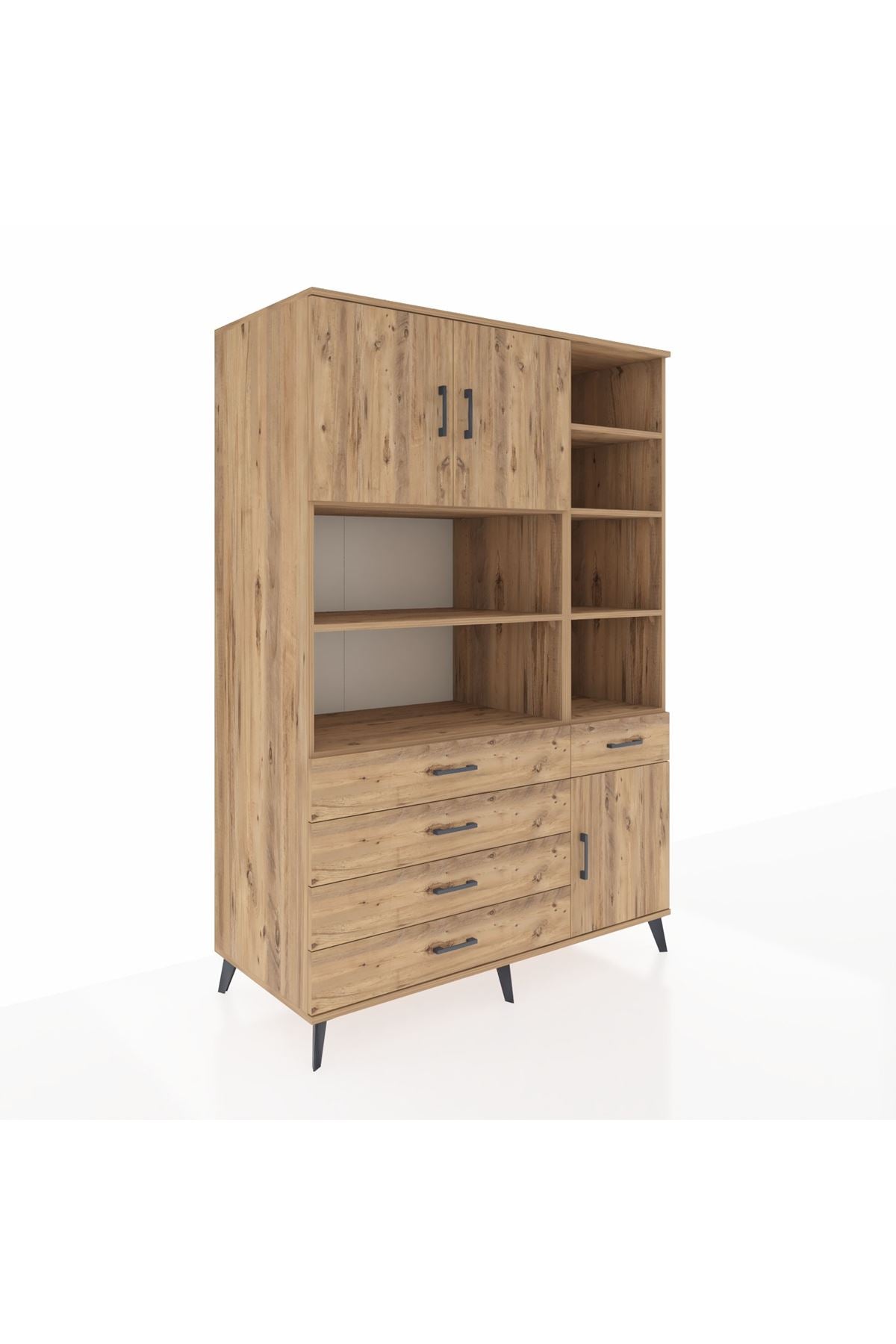 Kronos Dolap 9 Raflı 5 Çekmeceli 3 Kapaklı 132x59x195 Çam-Çam/Çam