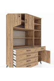Kronos Dolap 9 Raflı 5 Çekmeceli 3 Kapaklı 132x59x195 Çam-Çam/Çam