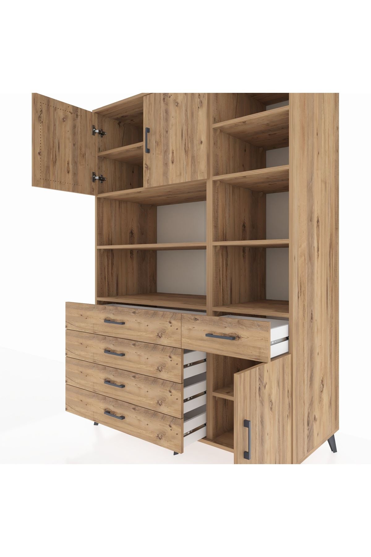 Kronos Dolap 9 Raflı 5 Çekmeceli 3 Kapaklı 132x59x195 Çam-Çam/Çam