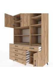 Kronos Dolap 9 Raflı 5 Çekmeceli 3 Kapaklı 132x59x195 Çam-Çam/Çam