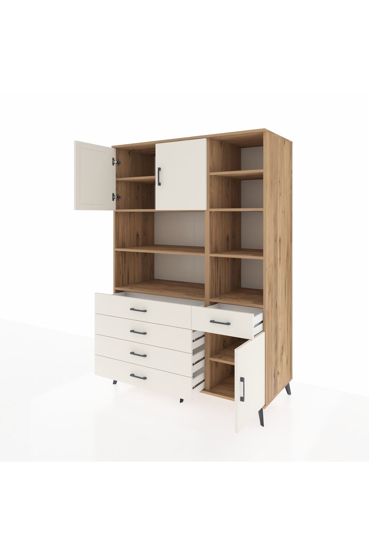 Kronos Dolap 9 Raflı 5 Çekmeceli 3 Kapaklı 132x59x195 Çam-Aytaşı/Aytaşı