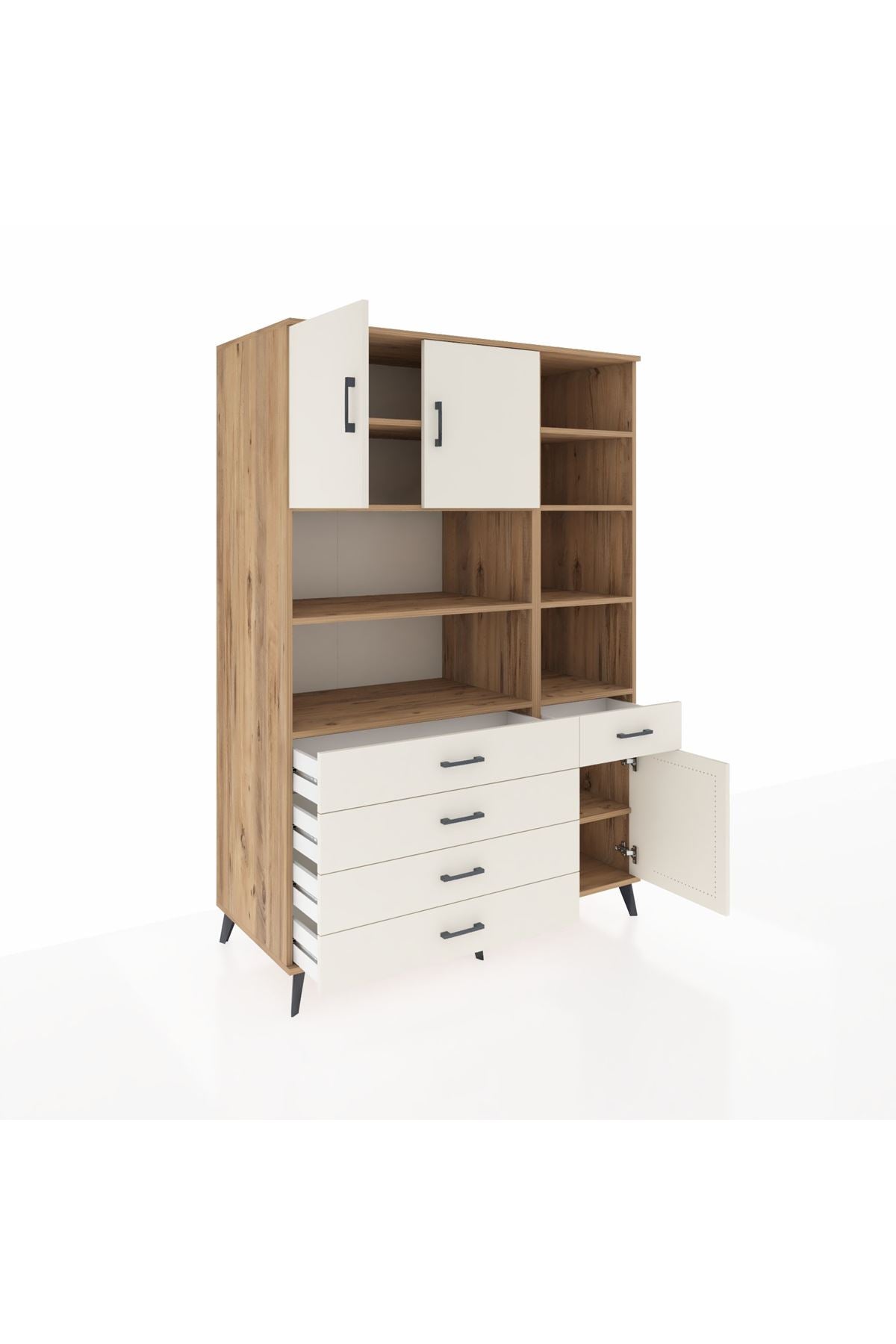 Kronos Dolap 9 Raflı 5 Çekmeceli 3 Kapaklı 132x59x195 Çam-Aytaşı/Aytaşı