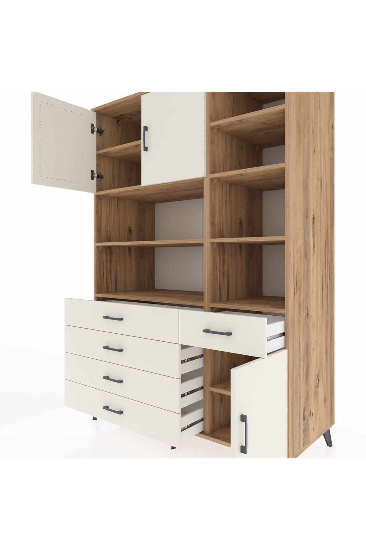 Kronos Dolap 9 Raflı 5 Çekmeceli 3 Kapaklı 132x59x195 Çam-Aytaşı/Aytaşı