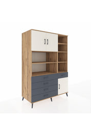 Kronos Dolap 9 Raflı 5 Çekmeceli 3 Kapaklı 132x59x195 Çam-Aytaşı/Antrasit