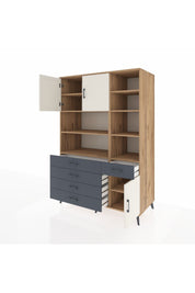 Kronos Dolap 9 Raflı 5 Çekmeceli 3 Kapaklı 132x59x195 Çam-Aytaşı/Antrasit