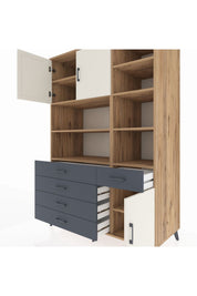 Kronos Dolap 9 Raflı 5 Çekmeceli 3 Kapaklı 132x59x195 Çam-Aytaşı/Antrasit