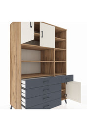 Kronos Dolap 9 Raflı 5 Çekmeceli 3 Kapaklı 132x59x195 Çam-Aytaşı/Antrasit