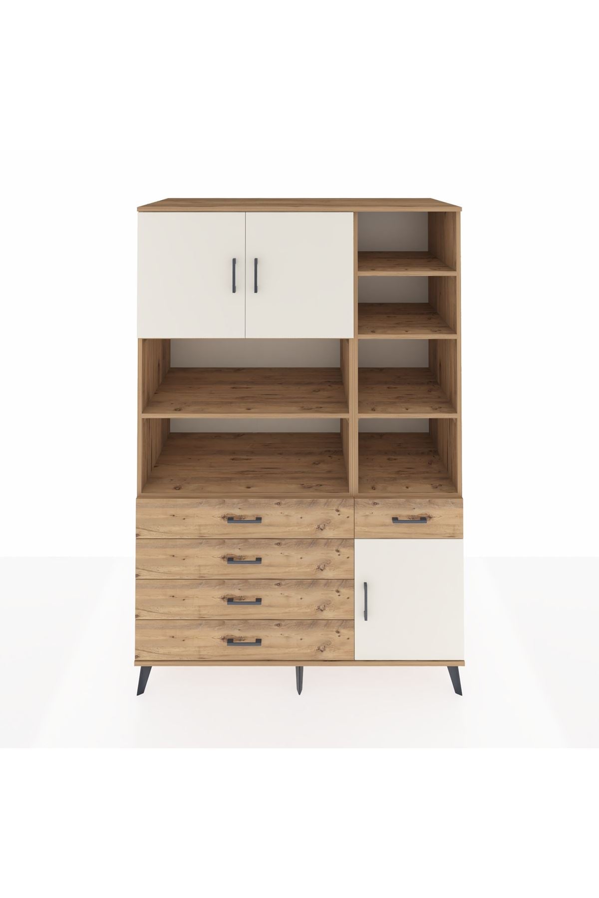 Kronos Dolap 9 Raflı 5 Çekmeceli 3 Kapaklı 132x59x195 Çam-Aytaşı/Çam