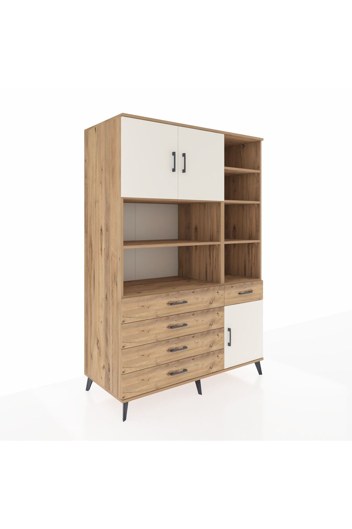 Kronos Dolap 9 Raflı 5 Çekmeceli 3 Kapaklı 132x59x195 Çam-Aytaşı/Çam