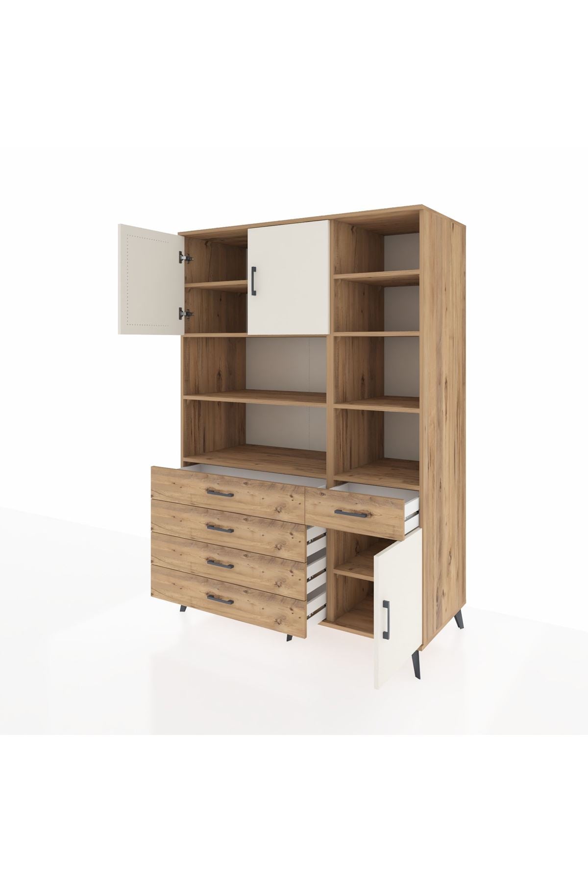 Kronos Dolap 9 Raflı 5 Çekmeceli 3 Kapaklı 132x59x195 Çam-Aytaşı/Çam