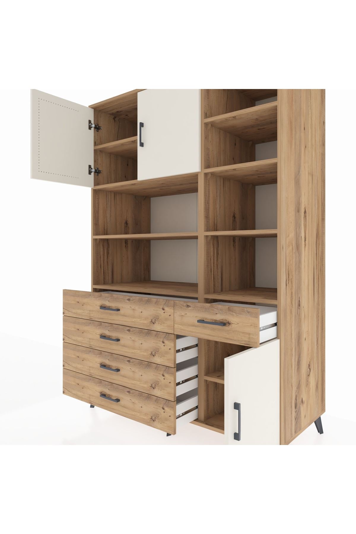 Kronos Dolap 9 Raflı 5 Çekmeceli 3 Kapaklı 132x59x195 Çam-Aytaşı/Çam