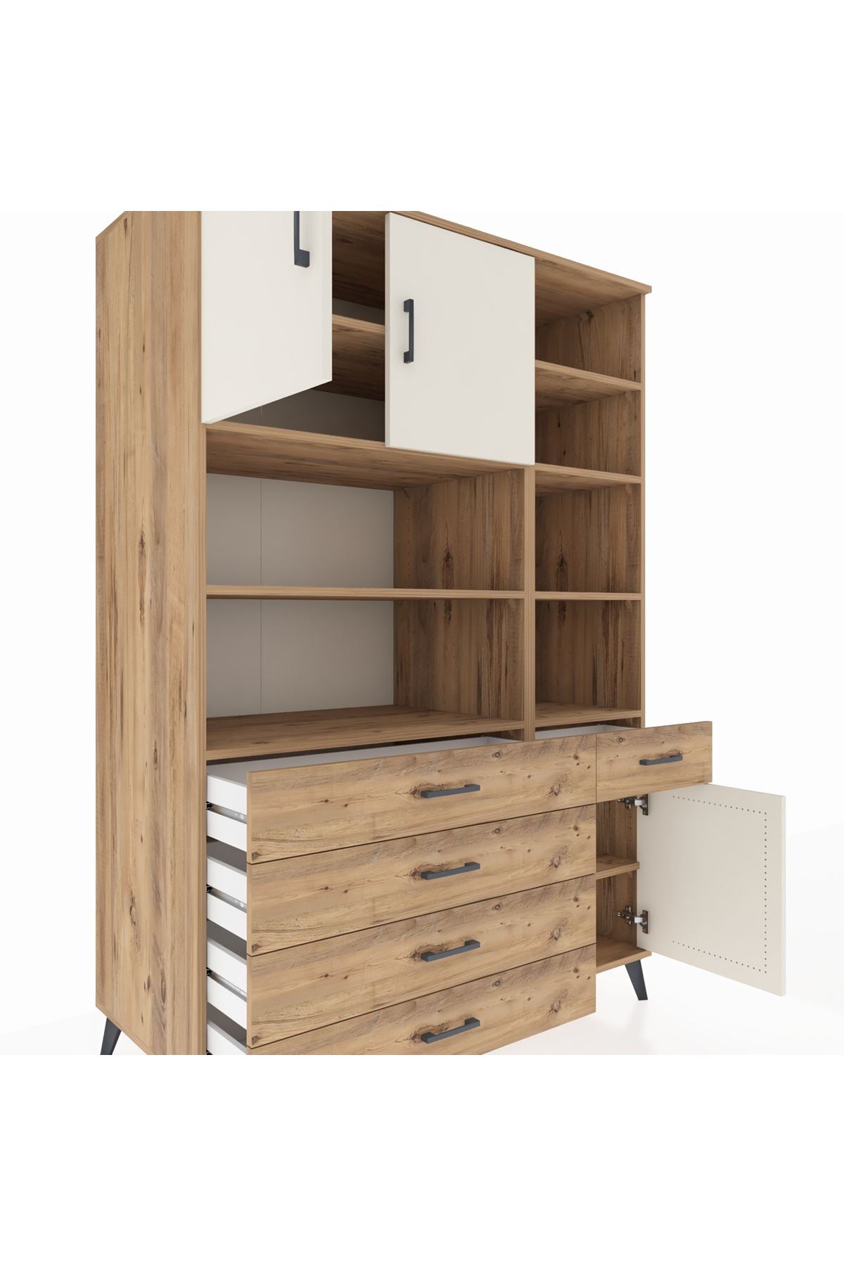 Kronos Dolap 9 Raflı 5 Çekmeceli 3 Kapaklı 132x59x195 Çam-Aytaşı/Çam