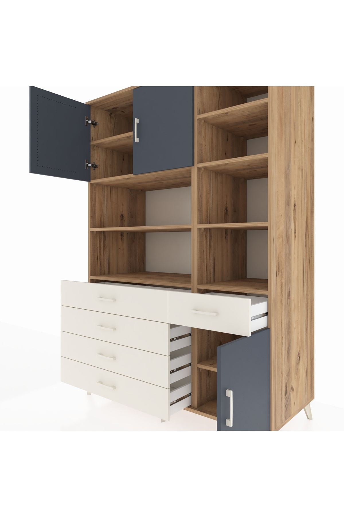 Kronos Dolap 9 Raflı 5 Çekmeceli 3 Kapaklı 132x59x195 Çam-Antrasit/Aytaşı