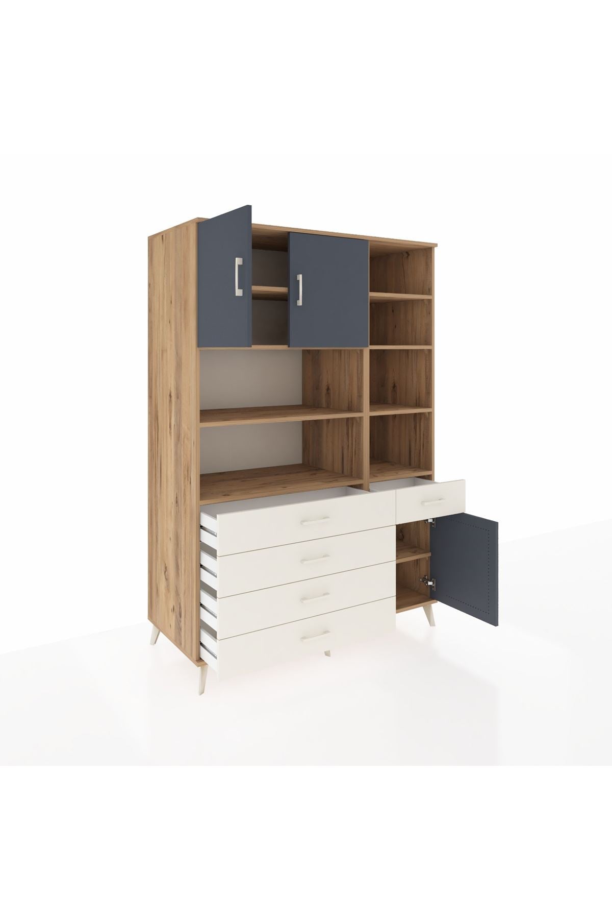 Kronos Dolap 9 Raflı 5 Çekmeceli 3 Kapaklı 132x59x195 Çam-Antrasit/Aytaşı