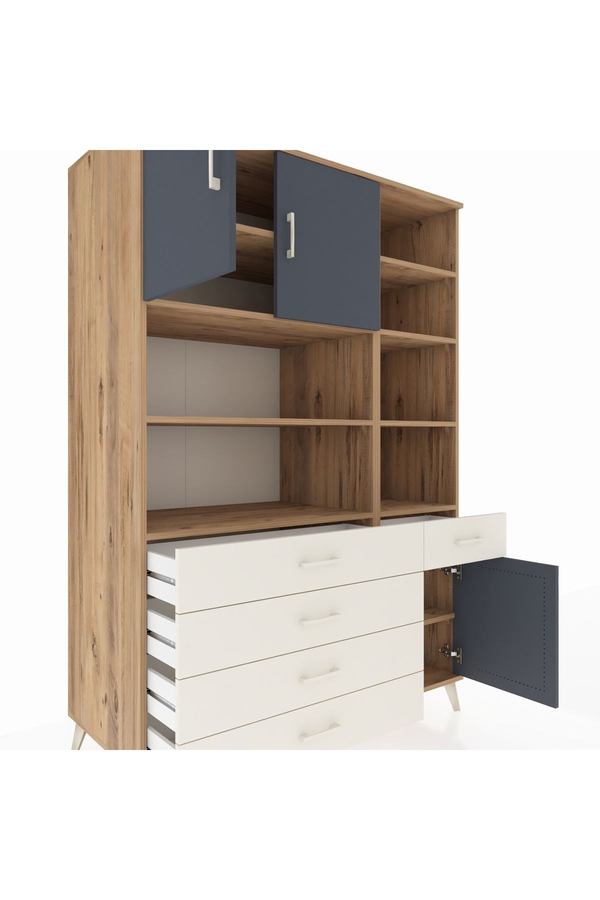 Kronos Dolap 9 Raflı 5 Çekmeceli 3 Kapaklı 132x59x195 Çam-Antrasit/Aytaşı