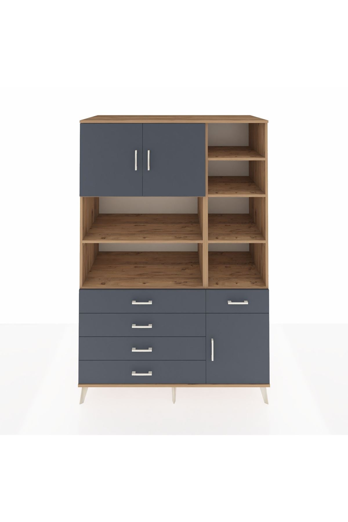 Kronos Dolap 9 Raflı 5 Çekmeceli 3 Kapaklı 132x59x195 Çam-Antrasit/Antrasit