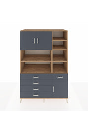 Kronos Dolap 9 Raflı 5 Çekmeceli 3 Kapaklı 132x59x195 Çam-Antrasit/Antrasit