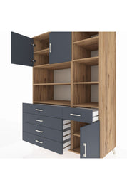 Kronos Dolap 9 Raflı 5 Çekmeceli 3 Kapaklı 132x59x195 Çam-Antrasit/Antrasit