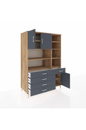 Kronos Dolap 9 Raflı 5 Çekmeceli 3 Kapaklı 132x59x195 Çam-Antrasit/Antrasit