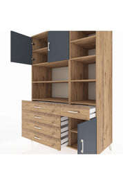 Kronos Dolap 9 Raflı 5 Çekmeceli 3 Kapaklı 132x59x195 Çam-Antrasit/Çam