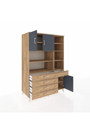 Kronos Dolap 9 Raflı 5 Çekmeceli 3 Kapaklı 132x59x195 Çam-Antrasit/Çam