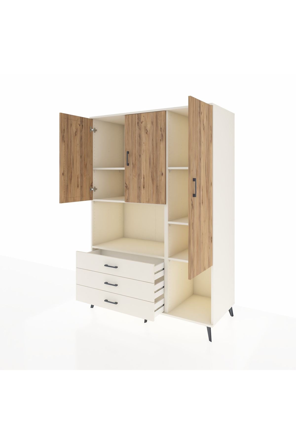 Kronos Dolap 6 Raflı 3 Çekmeceli 3 Kapaklı 132x59x195 Aytaşı-Çam/Aytaşı