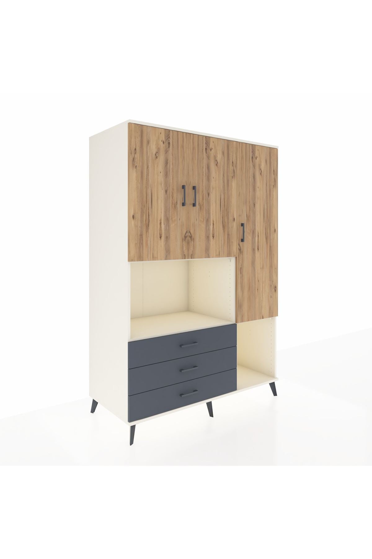 Kronos Dolap 6 Raflı 3 Çekmeceli 3 Kapaklı 132x59x195 Aytaşı-Çam/Antrasit