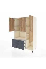 Kronos Dolap 6 Raflı 3 Çekmeceli 3 Kapaklı 132x59x195 Aytaşı-Çam/Antrasit