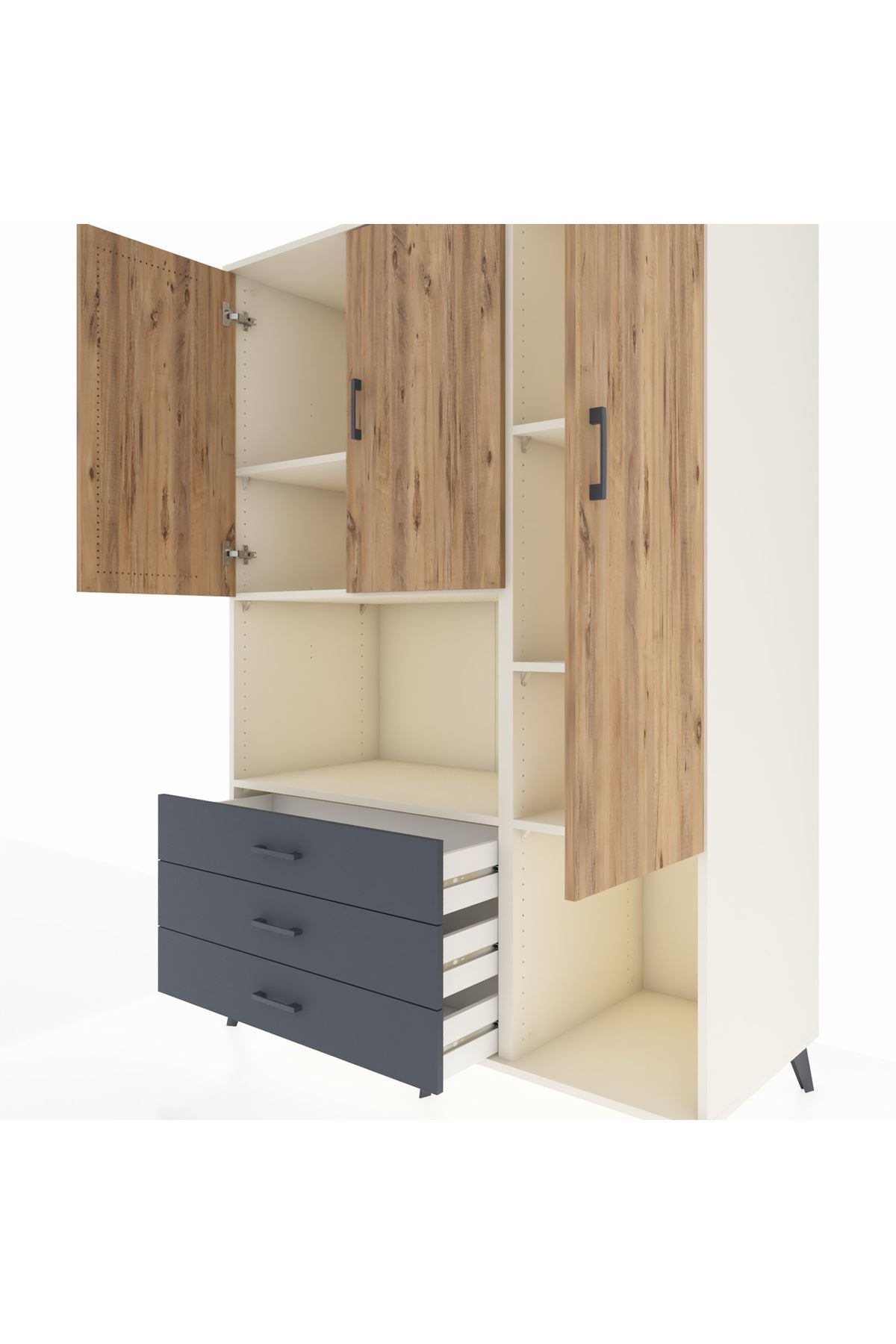 Kronos Dolap 6 Raflı 3 Çekmeceli 3 Kapaklı 132x59x195 Aytaşı-Çam/Antrasit