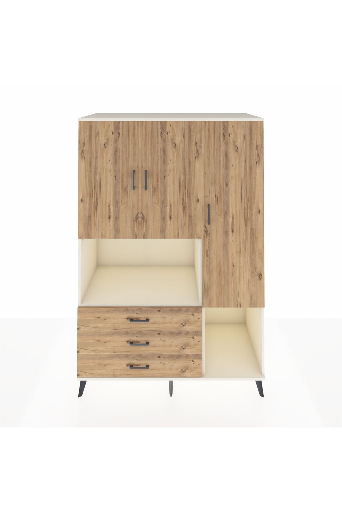 Kronos Dolap 6 Raflı 3 Çekmeceli 3 Kapaklı 132x59x195 Aytaşı-Çam/Çam