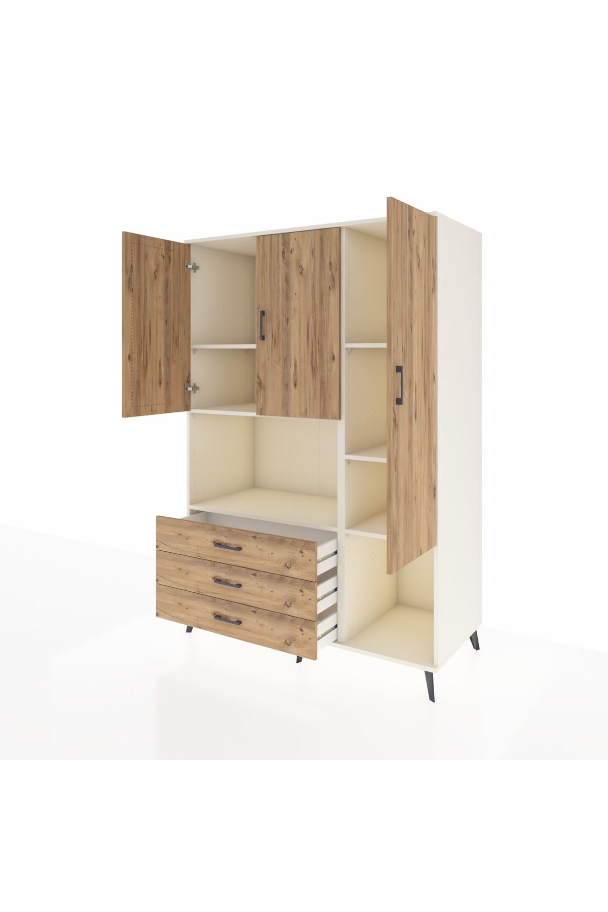 Kronos Dolap 6 Raflı 3 Çekmeceli 3 Kapaklı 132x59x195 Aytaşı-Çam/Çam