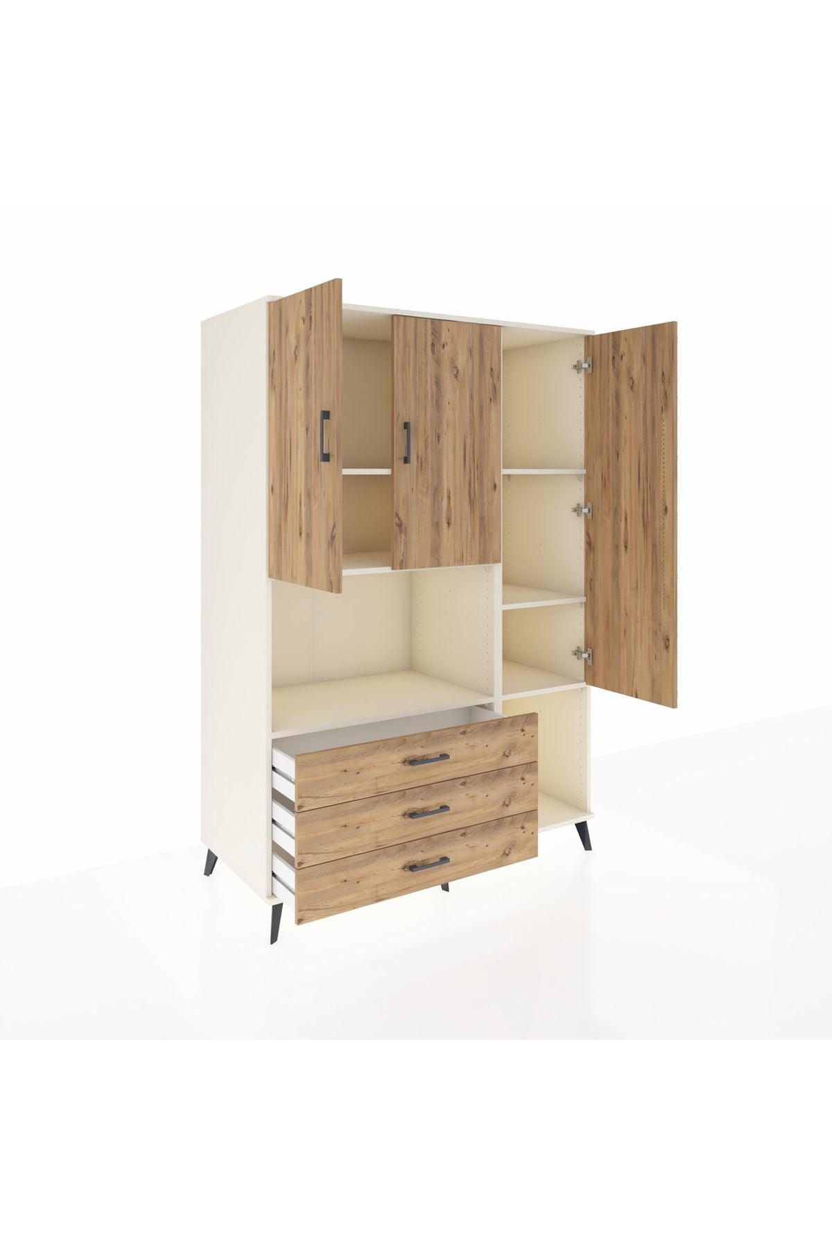 Kronos Dolap 6 Raflı 3 Çekmeceli 3 Kapaklı 132x59x195 Aytaşı-Çam/Çam