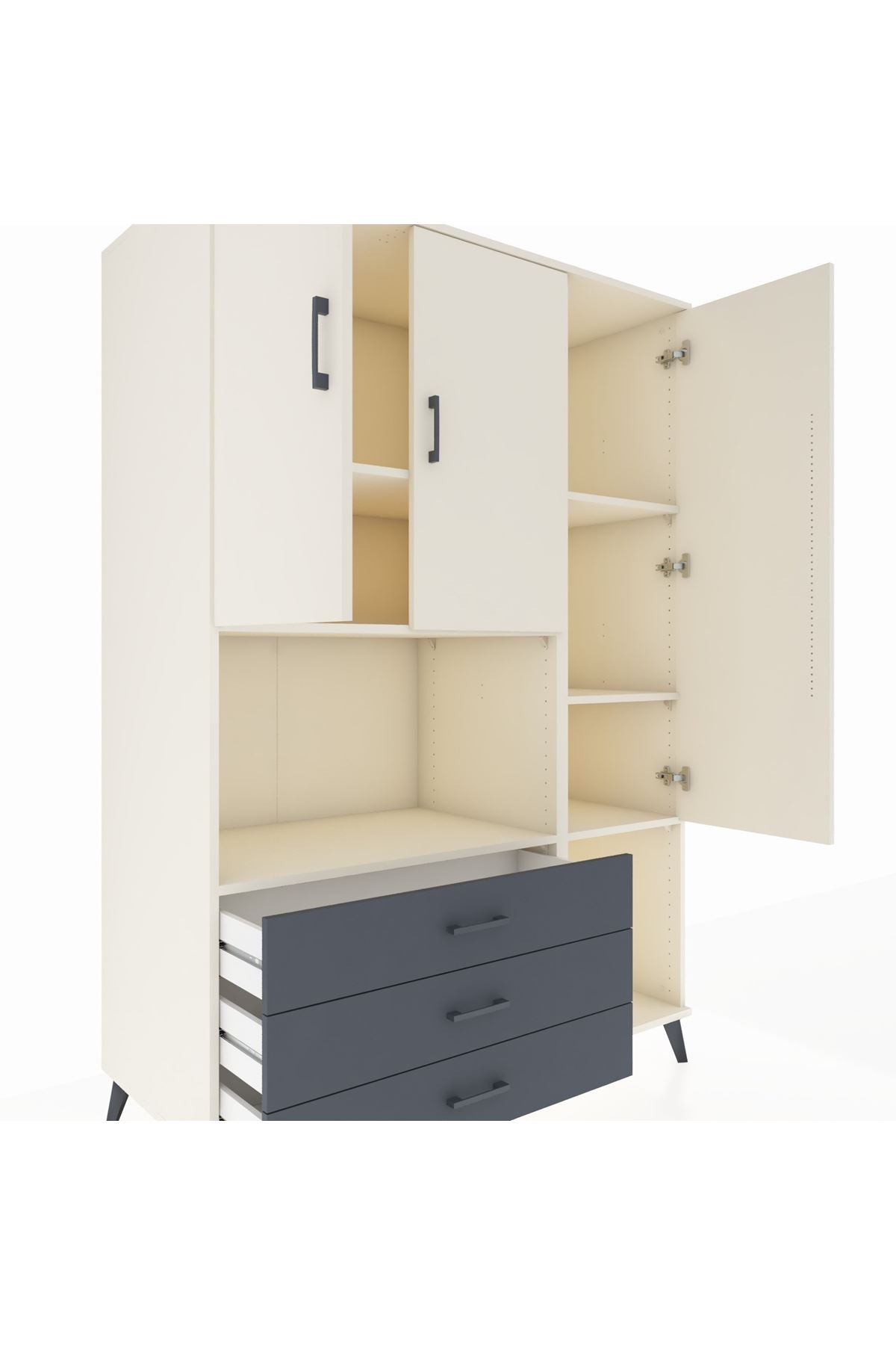 Kronos Dolap 6 Raflı 3 Çekmeceli 3 Kapaklı 132x59x195 Aytaşı-Aytaşı/Antrasit