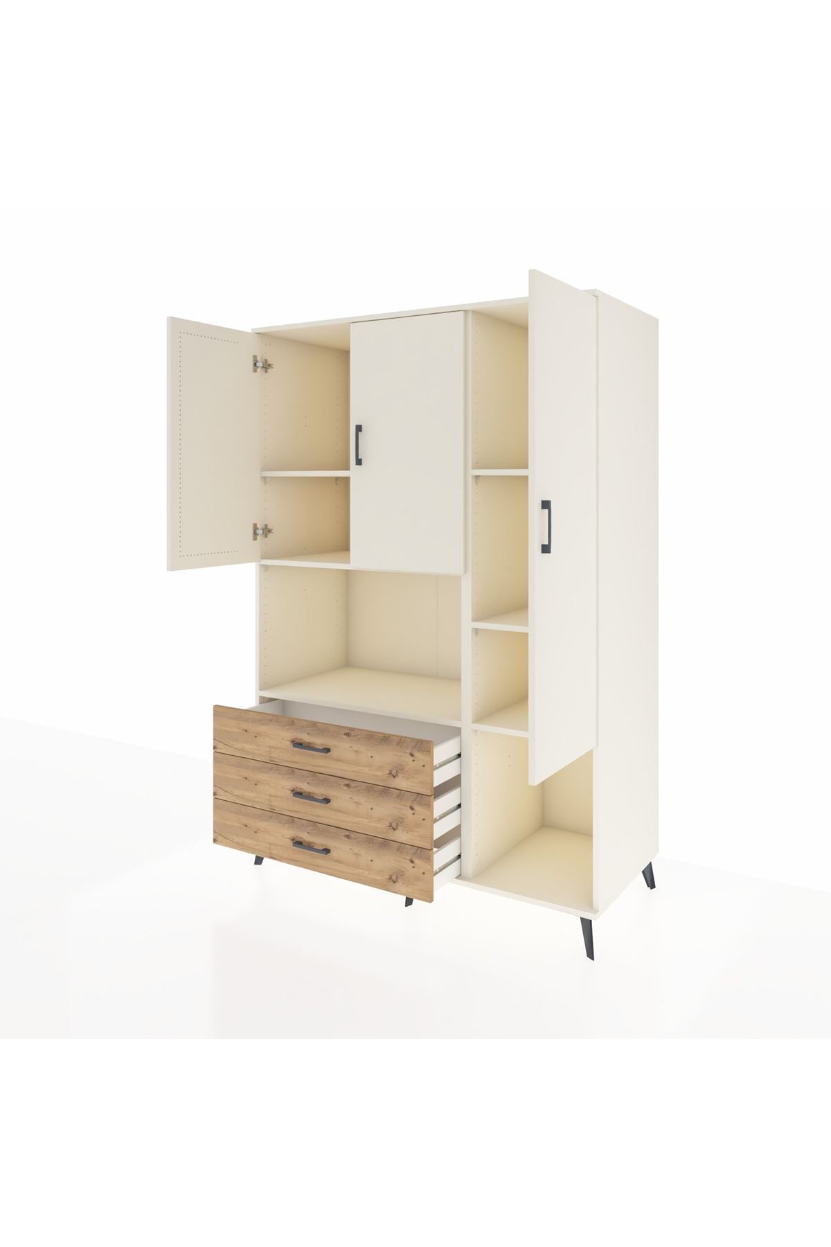 Kronos Dolap 6 Raflı 3 Çekmeceli 3 Kapaklı 132x59x195 Aytaşı-Aytaşı/Çam