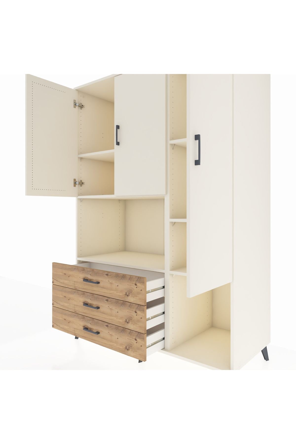 Kronos Dolap 6 Raflı 3 Çekmeceli 3 Kapaklı 132x59x195 Aytaşı-Aytaşı/Çam