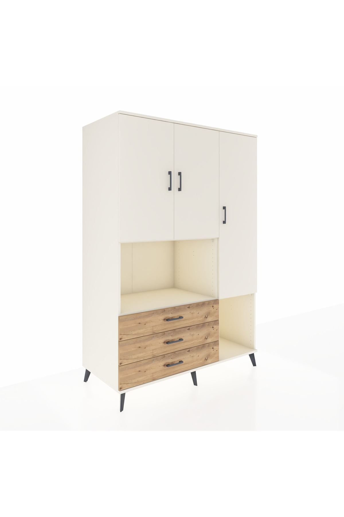 Kronos Dolap 6 Raflı 3 Çekmeceli 3 Kapaklı 132x59x195 Aytaşı-Aytaşı/Çam