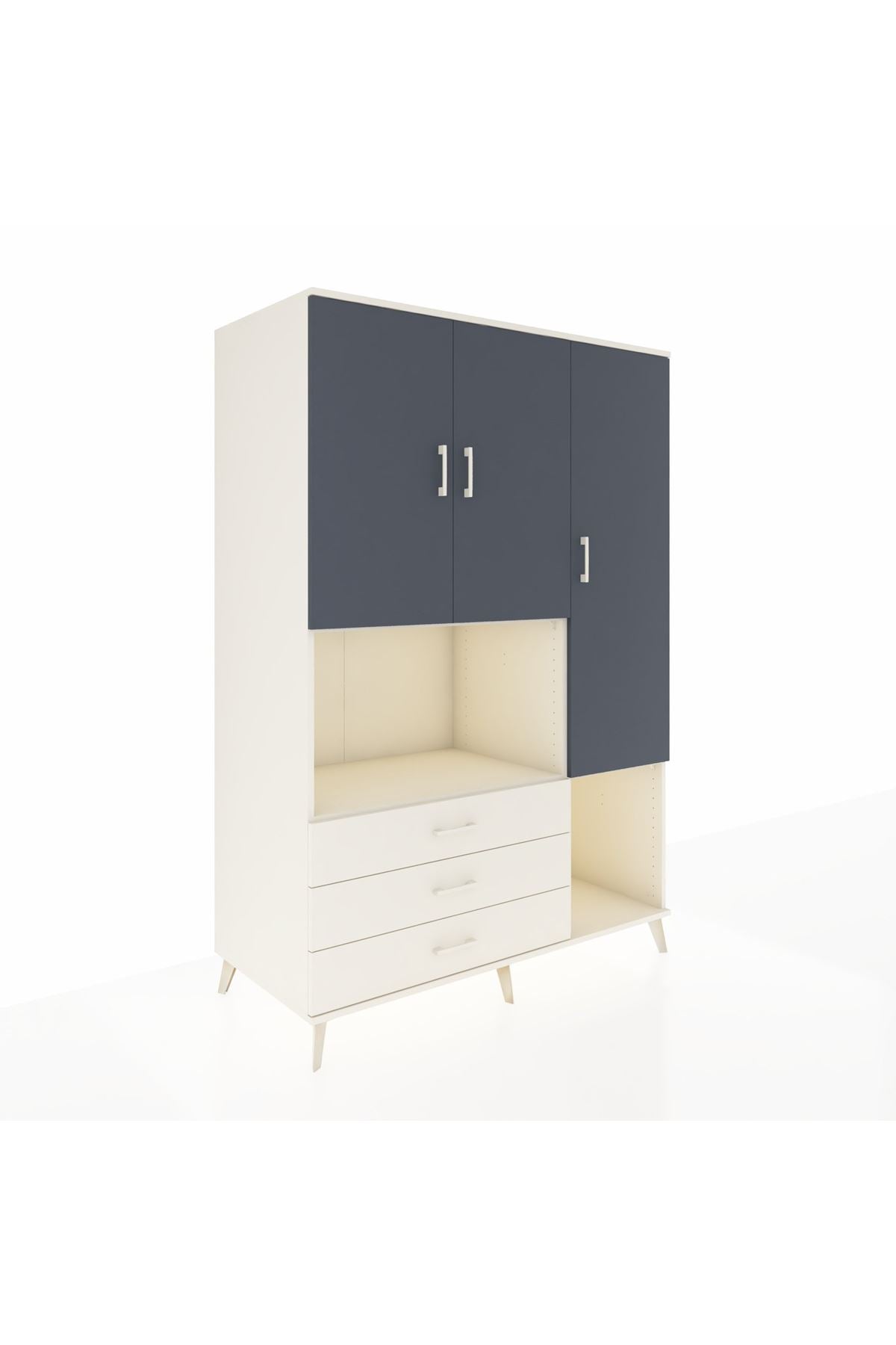 Kronos Dolap 6 Raflı 3 Çekmeceli 3 Kapaklı 132x59x195 Aytaşı-Antrasit/Aytaşı