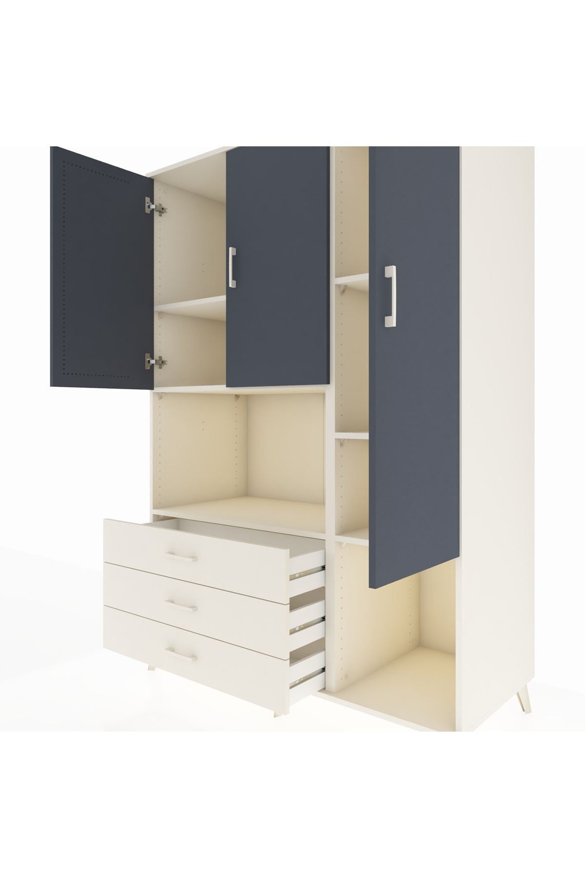 Kronos Dolap 6 Raflı 3 Çekmeceli 3 Kapaklı 132x59x195 Aytaşı-Antrasit/Aytaşı