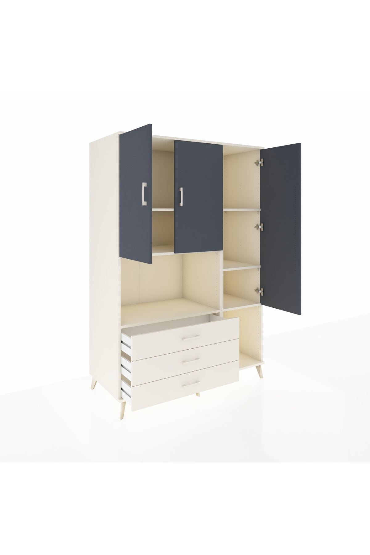 Kronos Dolap 6 Raflı 3 Çekmeceli 3 Kapaklı 132x59x195 Aytaşı-Antrasit/Aytaşı