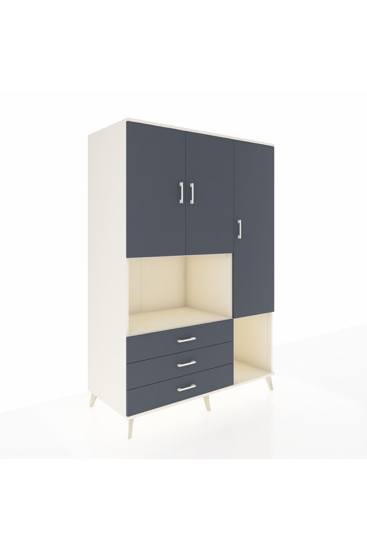 Kronos Dolap 6 Raflı 3 Çekmeceli 3 Kapaklı 132x59x195 Aytaşı-Antrasit/Antrasit