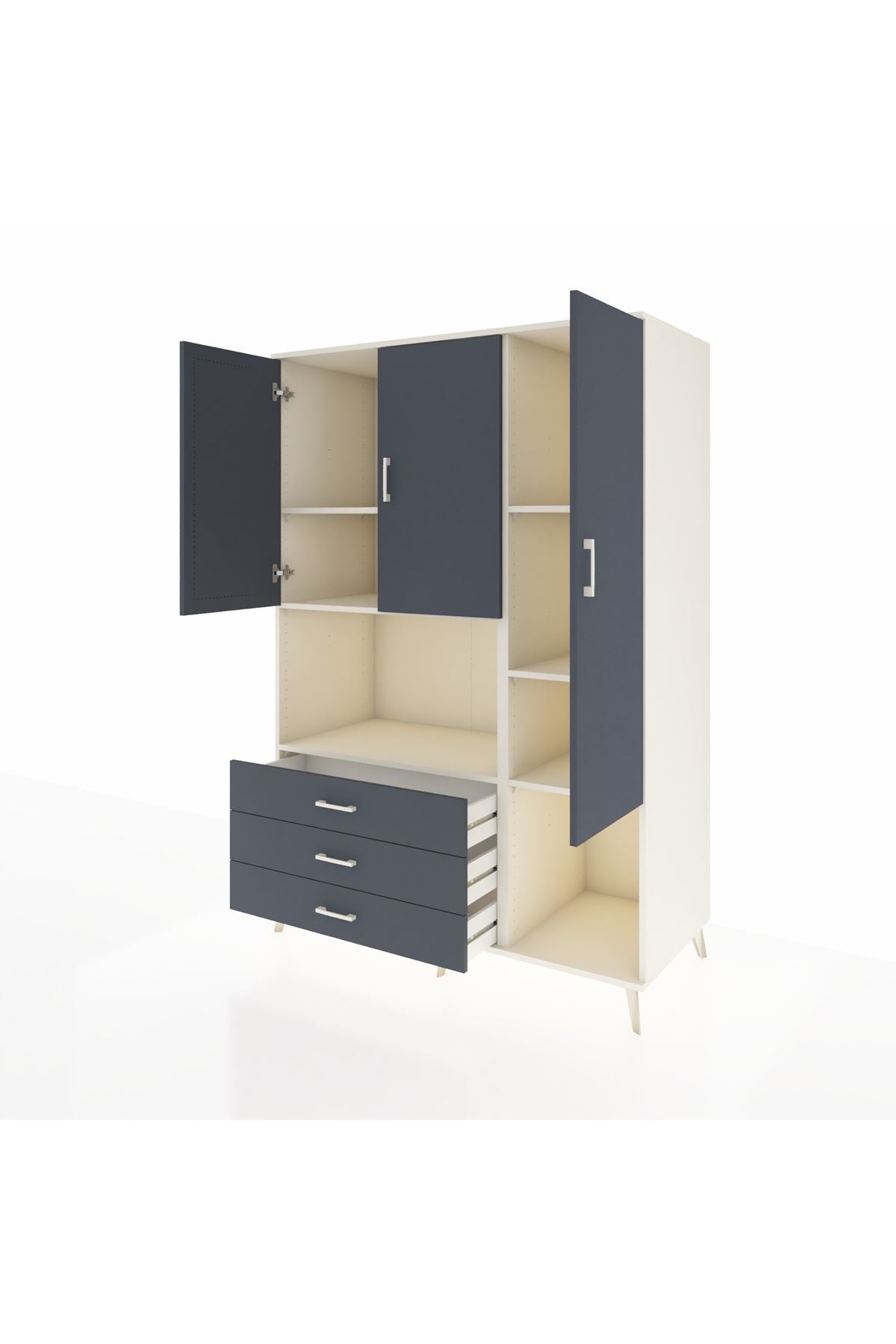 Kronos Dolap 6 Raflı 3 Çekmeceli 3 Kapaklı 132x59x195 Aytaşı-Antrasit/Antrasit