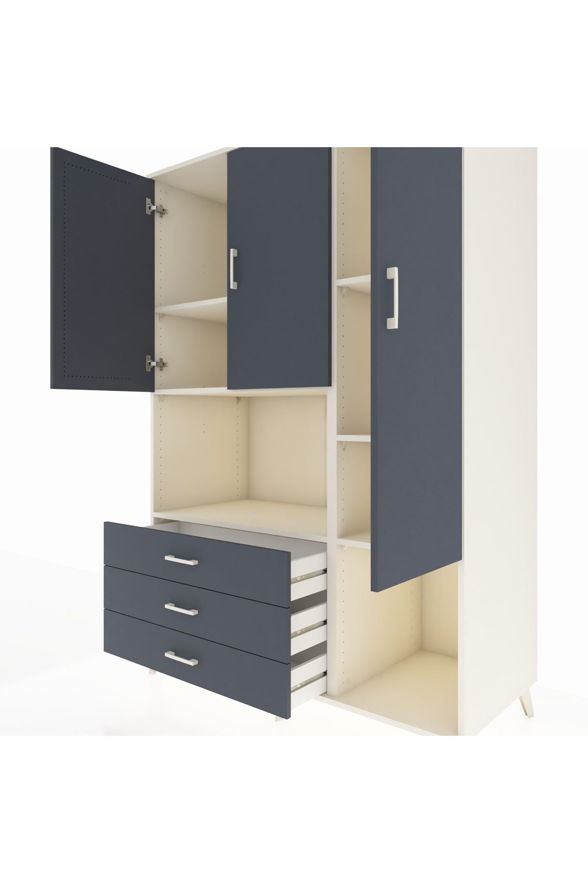 Kronos Dolap 6 Raflı 3 Çekmeceli 3 Kapaklı 132x59x195 Aytaşı-Antrasit/Antrasit